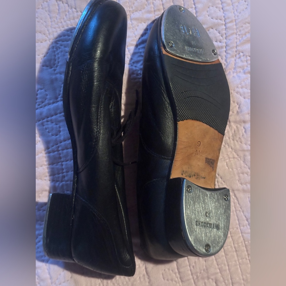 BLOCH Black Leather Tap Dance Shoes with Metal Taps Shockwave SIZE 9 M